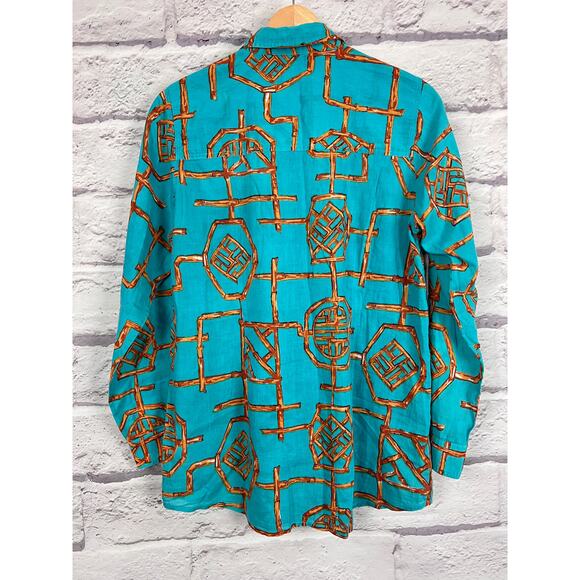 Jude Connally Womens M Coastal Tropical Preppy Artsy Geometric Button Up Shirt - Picture 4 of 8